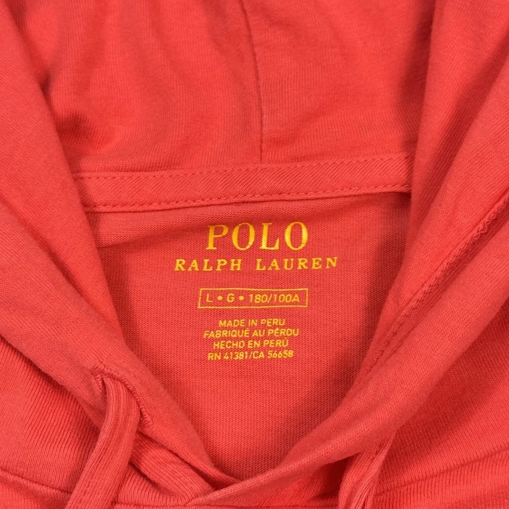 Polo Ralph Lauren Hoodie‎ Mens L Pink Red Pullover Hooded Tagless Cotton Jersey